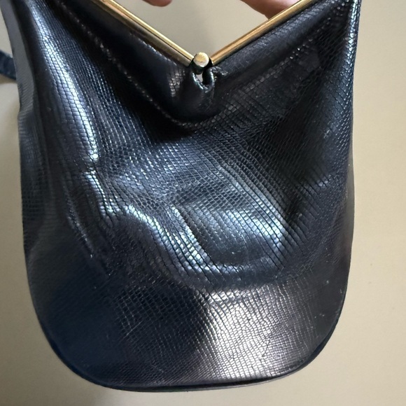 Vintage, 50’s, 60s, black, lizard skin bag, rockabilly, handbag. - Picture 5 of 11